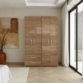 Armoire, 4 Doors, 2 Drawers, 3 Shelves, 70.9 inch H, Natural Oak - Bedroom