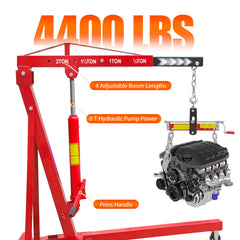2 Ton Folding Hydraulic Engine Hoist with Lever, 4400 lbs Folding Engine Shop Crane Hoist Lift, Heavy Duty Cherry Picker Engine Lift with 6 Iron Caster Wheels for Garage Workshop