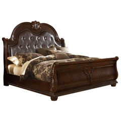 Traditional Style Button Tufted Upholstery Headboard King Bed Made with Wood in Dark Walnut