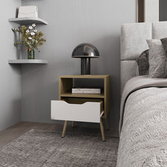 FM FURNITURE Prescott Valley Nightstand with Open Storage, Natural Oak and White