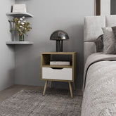 FM FURNITURE Prescott Valley Nightstand with Open Storage, Natural Oak and White