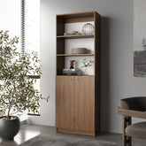 Beyerville Bookcase with Open Storage and 2 Doors, Natural Oak and White