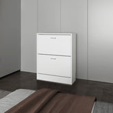 Ozzy Shoe Cabinet, 2 Tilt-Out Doors, Slim Design, Internal Supports, Modern Style, White