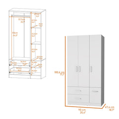 Douglas Armoire in melamine, two drawers, hanging rod and 4 doors.