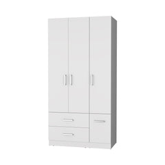 Douglas Armoire in melamine, two drawers, hanging rod and 4 doors.