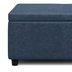 Avalon 48 inch Wide Storage Ottoman Bench in Denim Blue Vegan Leather