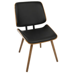 Lombardi Mid-Century Modern Dining/Accent Chair in Walnut with Black Faux Leather by LumiSource - Set of 2