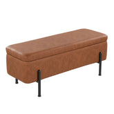 Daniella Contemporary Storage Bench in Black Steel and Camel Faux Leather by LumiSource