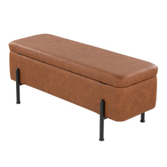 Daniella Contemporary Storage Bench in Black Steel and Camel Faux Leather by LumiSource