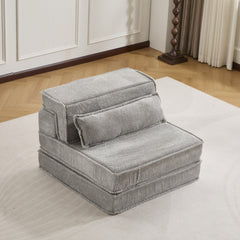 Compression Mahjong Sofa,Convertible Floor Sofa Bed ,DIY Boneless Modular Sectional Sofa,No Assembly Required,Circle fleece fabric,Oversized Single Sofa with 1 Pillow,Light Grey