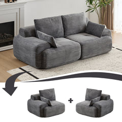 Modern Memory Foam Compressed Sofa,2 Seater Large Sectional Couches for Living Room,Pet-Friendly Cloud Modular Sectional Sofa,Corduroy Fabric,Extra Deep Loveseat,No Assembly required, Grey