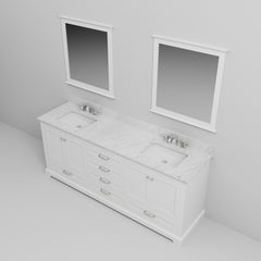 White Double Bath Vanity 80 in. W x 22 in. D, Carrara Marble Top, Faucet Set, and 30 in. Mirrors