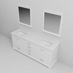 White Double Bath Vanity 80 in. W x 22 in. D, White Quartz Top, and 30 in. Mirrors