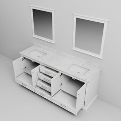 White Double Bath Vanity 80 in. W x 22 in. D, Carrara Marble Top, and 30 in. Mirrors