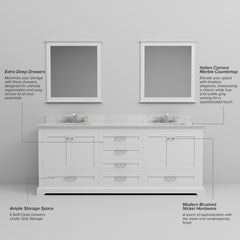 White Double Bath Vanity 80 in. W x 22 in. D, and 30 in. Mirrors