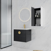 24" Wall-Mounted Bathroom Vanity With Ceramic Sink and Side Cabinet, Soft Close Doors, 00112WH-06324BCT Combination Cabinet(KD-Packing)