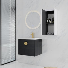 24" Wall-Mounted Bathroom Vanity With Ceramic Sink and Side Cabinet, Soft Close Doors, 00112WH-06324BCT Combination Cabinet(KD-Packing)
