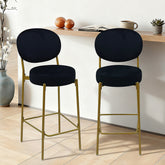 2-Pack Modern Velvet Bar Stools with Gold Metal Legs Accent Round Counter Stools for Kitchen Island, Home Bar (Black)