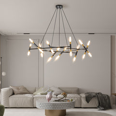 41" Black & Golden Modern Chandelier Light Fixture, Branch Design with Frosted Tubes, Black Cords, Adjustable Height Pendant Light for Dining Room, Living Room, or Kitchen Island (Bulb Not Included)