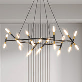 41" Black & Golden Modern Chandelier Light Fixture, Branch Design with Frosted Tubes, Black Cords, Adjustable Height Pendant Light for Dining Room, Living Room, or Kitchen Island (Bulb Not Included)