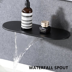 Wall Mount Bathtub Faucet Matte Black Single Handle Modern Bathroom Sink Faucet with Rough in Valve High Flow Filler Waterfall Tub Spout