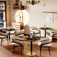 Round Modern Dinning Table 31.5 inches Bistro Table Tulip Table with Faux Marble top,Easy Assemble,Sturdy Metal Frame Diameter