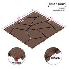 Stone Style 12" Patio Deck Tiles, DIY Module Interlocking Decking Tiles Floor Tile,Easy and Quick Installation Court Tiles for Porch Poolside Balcony Backyard 44pcs Red Brown