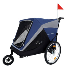 2-in-1 Bike Trailer & Push Cart for Pets - Detachable Bike Hitch & Push Handle Included - Quick Release Wheel, Internal Leash, Dual Cup Pockets and Underneath Storage Bag, Holds Pets Up to 100 lbs