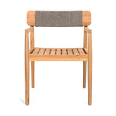 CREATIVE BRAIDED ACACIA WOOD OUTDOOR DINING CHAIRS WITH ARMRESTS, SUITABLE FOR OUTDOOR DINING AND LEISURE PLACES, TEAK LOOK & GREY ROPE,SET OF 2