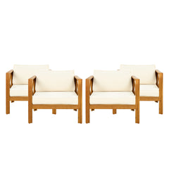 Outdoor Acacia Wood Club Wooden Armchair with Cushions (Set of 2), Conversation Set,Teak Finish,Beige Cushion