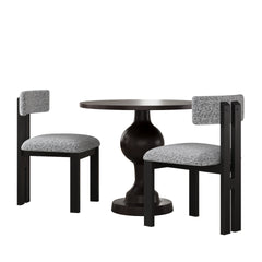 3- Piece Dining Set,Upholstered Dining Chairs With Metal Legs (Set of 2) (Black+White) + Round Dining Table