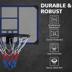 Wall-mounted basketball hoop, 35 x 24 inches shatterproof back, folding hoop, durable hoop and all-weather mesh for indoor and outdoor use