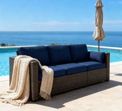 Seater Rattan Sofa,Patio Couch Deep Seating Outdoor Sofa with Removable Cushions,Outdoor Furniture for Balcony, Deck, Garden and Poolside