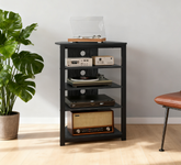 TV Stand, Storage Shelves and Steel Frame for Bedroom, Black