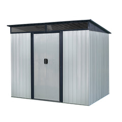 8ft x 6ft Outdoor Metal Storage with Lockable Sliding Doors and Transparent plate for Garden, Lawn (White and Black)