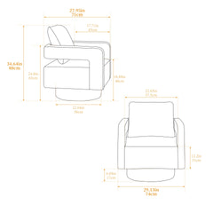 29.13" W Square Swivel Accent Chair, Modern Rotating Arm Chair with Open Back,360 Degree Rotation, Lounge Club Chair with Removable Back Cushion for Living Room, Hotel, Bed Room,Caramel