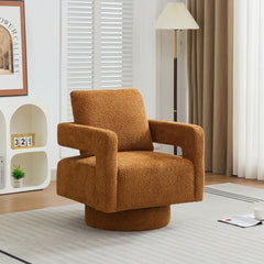 29.13" W Square Swivel Accent Chair, Modern Rotating Arm Chair with Open Back,360 Degree Rotation, Lounge Club Chair with Removable Back Cushion for Living Room, Hotel, Bed Room,Caramel