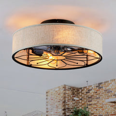 20" Lotus Design Fabric Farmhouse Bladeless Ceiling fan With Remote Control For Living room, Bedroom,Kitchen--NOT INCLUDED BULBS