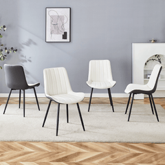 Extended Seat Cushion PU Dining Chair Set - Four Pieces.Smooth line design.Can integrate well into various modern home decoration styles.White and Dark Gray Splicing Colors.