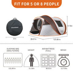 4-6 Persons White Light Orange Pop-Up Boat Tent
