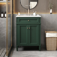 24" Bathroom Vanity with 2 Doors and Tip-Out Drawer, Bathroom Storage Cabinet with Sink, Soft-Closing Doors with Organizers