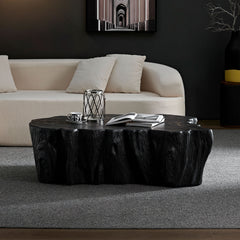 48.62 inch Unique Shape Coffee Table Sturdy Fiberglass Tea Table for Living Room No Need Assembly Black