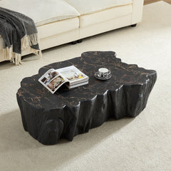 48.62 inch Unique Shape Coffee Table Sturdy Fiberglass Tea Table for Living Room No Need Assembly Black