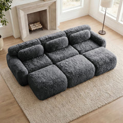 3-Seater Soft Plush Fabric,32D High Density Spong,Movable Ottoman Free Combination,No Assembly Required Bottom Anti-Slip Design,Buckle Connection For Bedroom, Living Room, And Home Theater,Dark Grey
