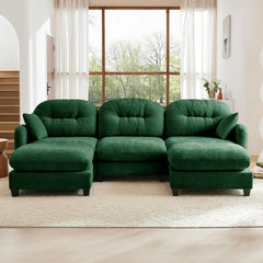 Modular Sectional U Shaped Couch With Ottoman,Premium Chenille Fabric,With 2 Throw Pillows,High-Density Foam Tufted Cushion Backrest Design,Easy Install,Fits Bedrooms,Reading Nooks,Green