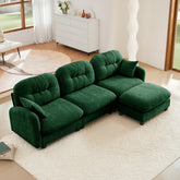 Modular Sectional L Shaped Couch With Ottoman, Premium Chenille Fabric,Tufted Cushion Backrest Design,Ergonomic Design Easy Install,Fits Bedrooms, Living Rooms Reading Nooks,Green