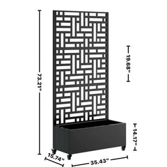 Metal Planter Box with Trellis, 73"x35"x16 Metal Raised Garden Bed with Trellis, Metal Planter Box with Drainage Holes & Lockable Wheels & Privacy Screen for Climbing Plants, Vegetables, Vines