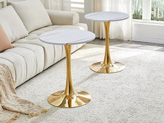 Round Dining Table, 23.6" Circle Tulip Table with Thickened Tabletop & Metal Pedestal, Mid Century Modern Bistro Table for Kitchen, Small Places, Living Room, Cafe (White)