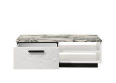 Matilda 47" White Coffee Table with White Faux Marble Top