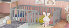 Twin Size Wood Daybed Frame with Fence, Gray